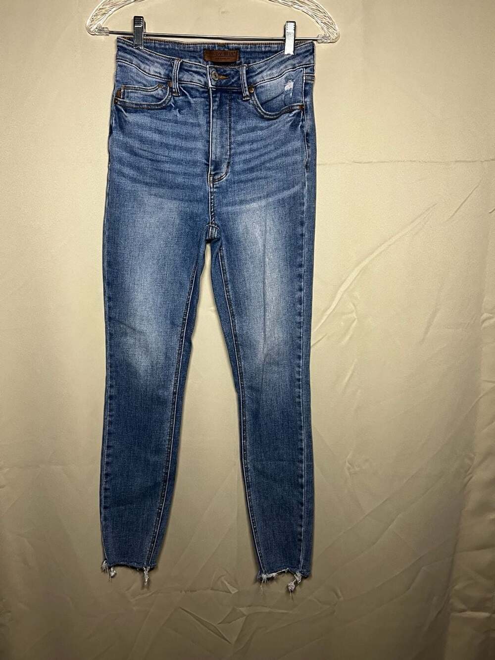 Judy Blue JB88871 MD High Rise Skinny Jeans 5/27 Distressed Raw Hem Stretch
